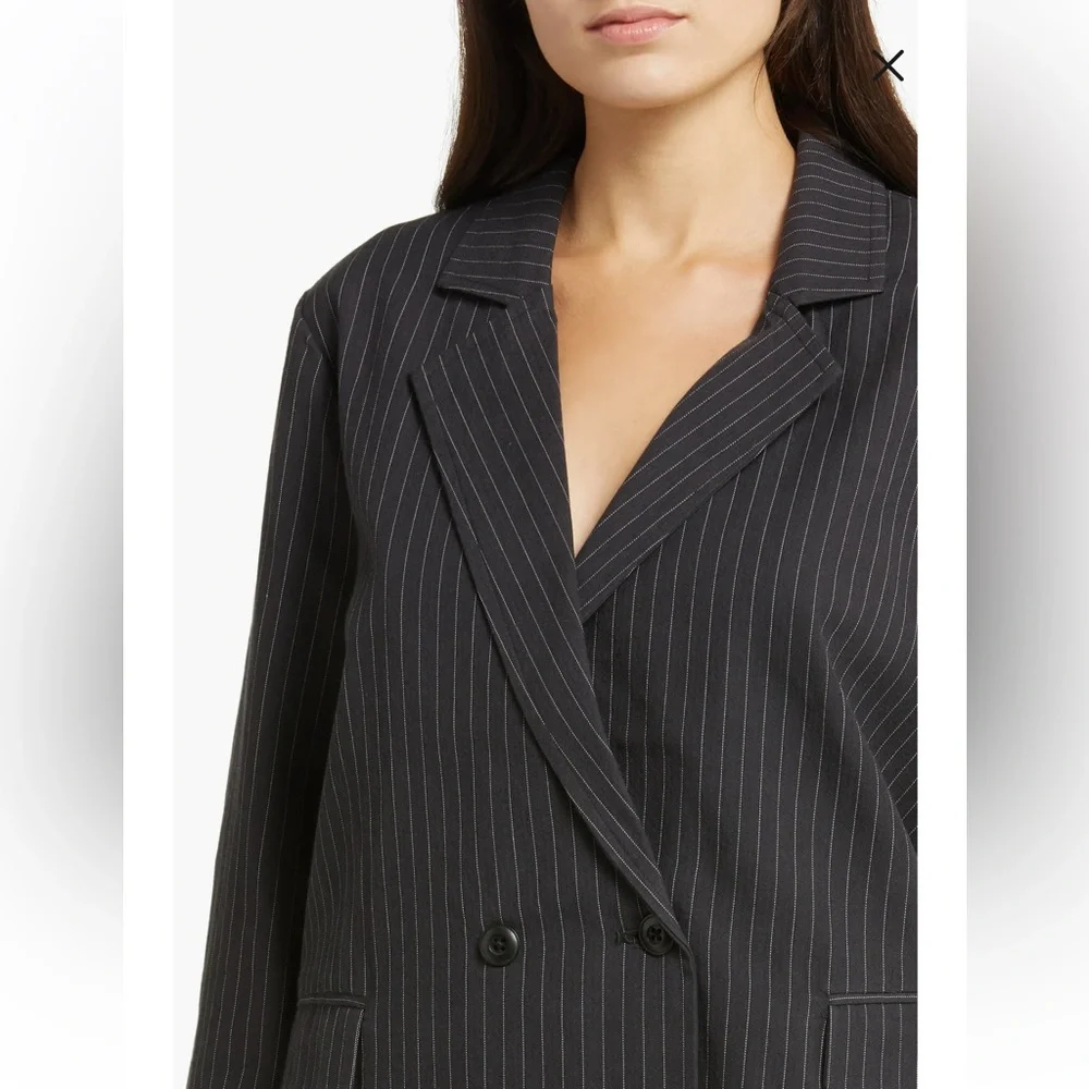 NWT The Great The Shlumpy Cotton Blazer Wide Smokey Stripe Gray S240
